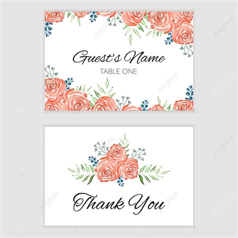 Thank You Card Template With Watercolor Vintage Flower