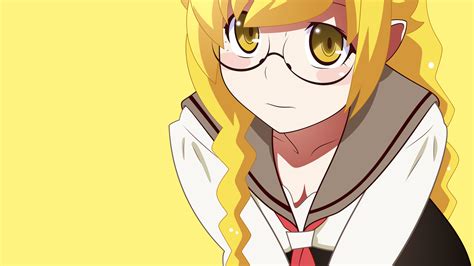 download glasses yellow eyes blonde bakemonogatari shinobu oshino anime monogatari series hd