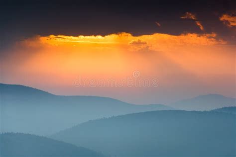Fantastic Sunrise Above Peaks Of Smoky Mountain With The View Into
