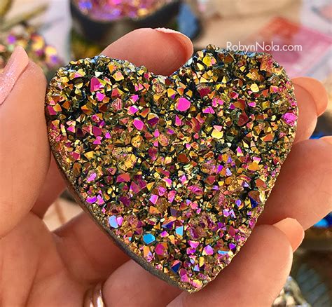 New Rainbow Aura Titanium Quartz Heart Robyn Nola Ts