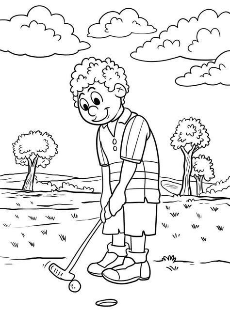 Un Chico Jugando Al Golf Para Colorear Imprimir E Dibujar
