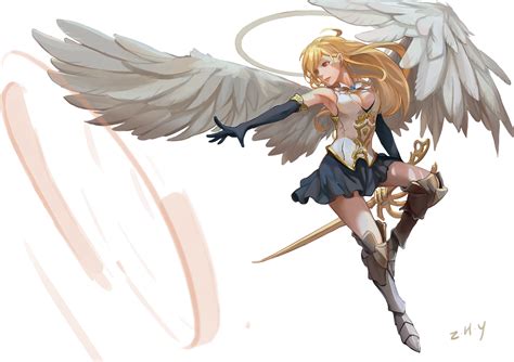 Angel Armor Blonde Hair Boots Breasts Cleavage Long Hair