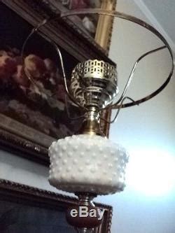 Fenton White Milk Glass Hobnail Floor Lamp 54 1 2 Tall Withchimney Vintage