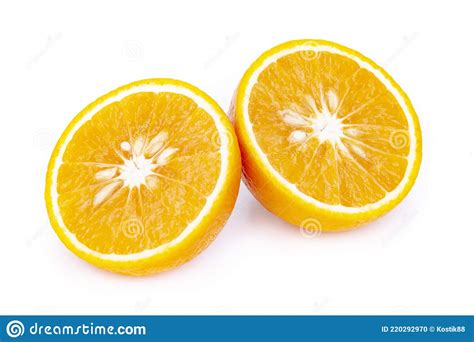 Two Halves Of A Cut Orange On A White Background Stock Photo Image Of