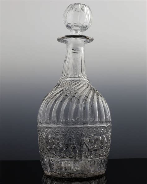 American Mold Blown Brandy Embossed Decanter 1800 1830 Antique Decanter
