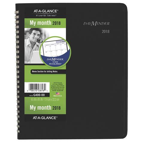 2018 At A Glance Dayminder Monthly Planner 12 Months January Start 6