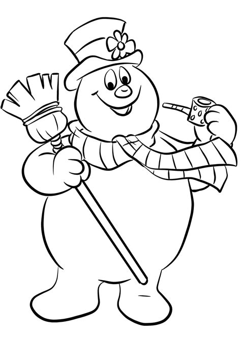 Black and white cute cartoon snowman. Frosty the Snowman Coloring Pages