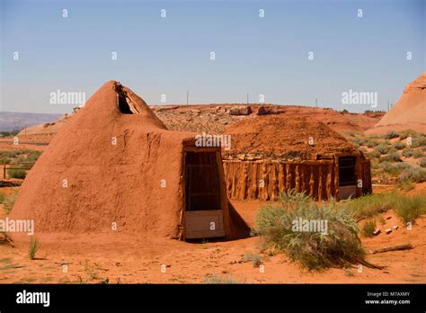 Navajo Hogan On An Arid Landscape Navajo Village Heritage Center Page