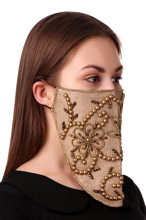 Buy Hand Embroidered Silk Tissue Veil Style Face Mask Online