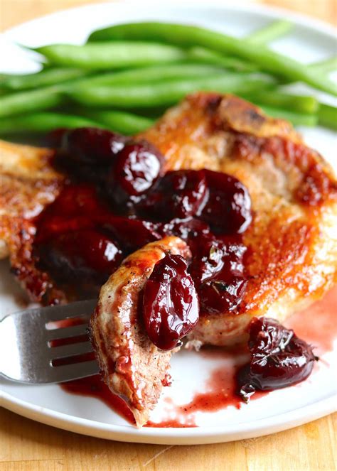When baking thin pork chops in the oven, choose cuts that are at least 1/2 inch thick. Pork Chops with Cherry Pan Sauce Recipe | SimplyRecipes ...