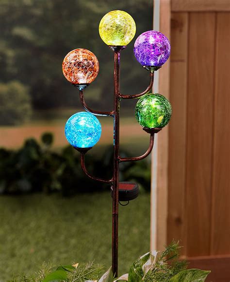 Solar Powered Colorful 5 Light Glass Globes Stake Outdoor Yard Garden Home Decor Solar Lights