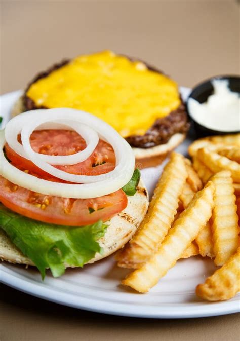 Cheeseburger And French Fries Stock Photo Image Of Slices Tomato