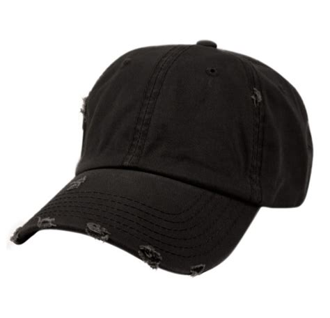 12 Units Of Distressed Washed Cotton Baseball Cap In Black Baseball