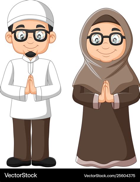 Cartoon Old Muslim Couple On White Background Vector Image