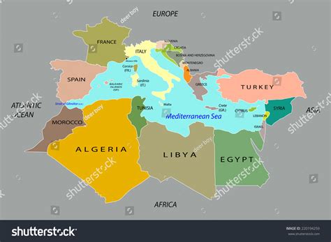 Countries Surrounding Mediterranean Sea Vector Illustration Stock