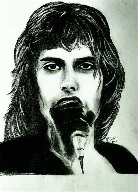 A Pencil Drawing Of A Man With Long Hair And A Pen In His Mouth
