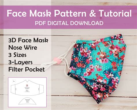 Pdf Sewing Mask Pattern And Tutorial Fitted Face Mask Etsy Uk