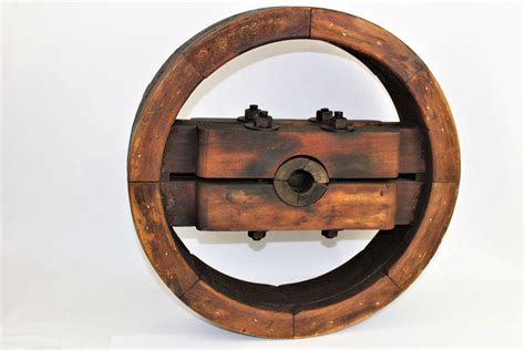 Antique 18 Wooden Split Wheel Pulley Belt Pulley Farm Pulley