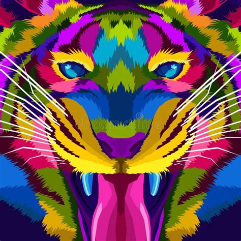 Close Up Face Tiger Pop Art Portrait Premium Vector Stock Vector