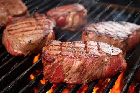 Premium AI Image | Juicy steaks marked with grill lines sizzling on grill
