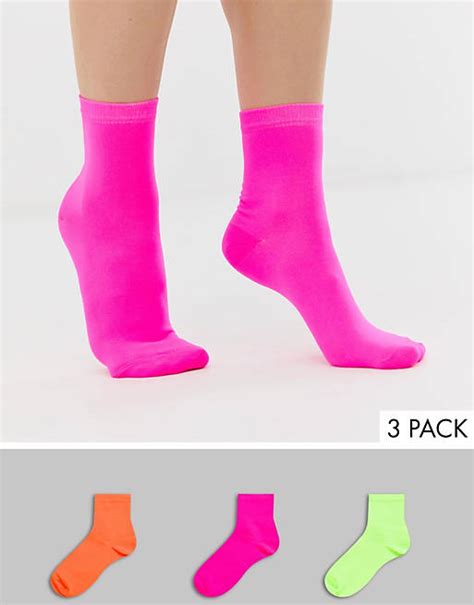 Asos Design 3 Pack Neon Ankle Socks Asos