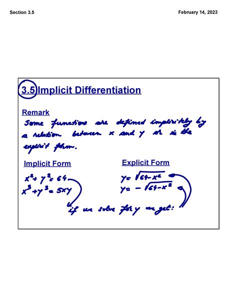 Chapter Notes Math Remark Implicit Form Explicit Form