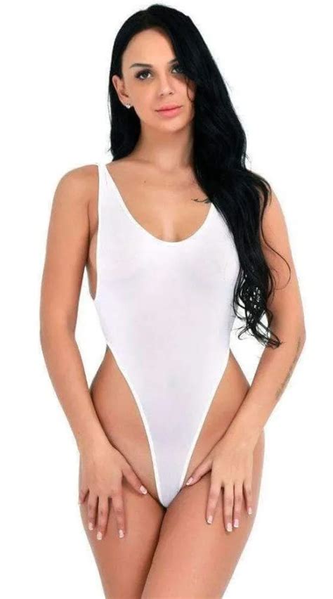 durable and easy to clean sohot swimwear white sheer extreme high thigh cut thong one piece