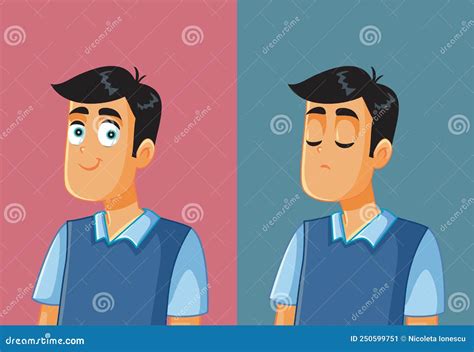 Man Feeling Happy And Sad Vector Cartoon Illustration Stock Vector Illustration Of Anxiety