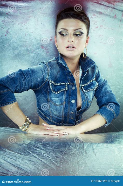 Sexy Brunette Woman In Denim Jacket Royalty Free Stock Image Image