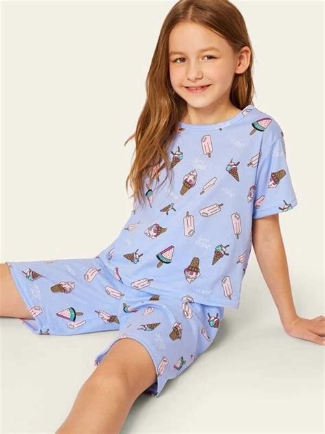 Girls Allover Ice Cream Pajama Set Girls Loungewear Pajama Set Girl