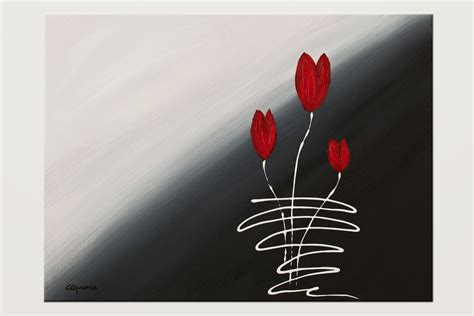 Red Tulips Black And White Abstract Art Id80