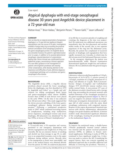 PDF Atypical Dysphagia With End Stage Oesophageal Disease 30 Years