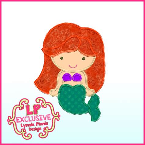 Triple Zig Zag Applique Mermaid Princess Cutie Embroidery Design File