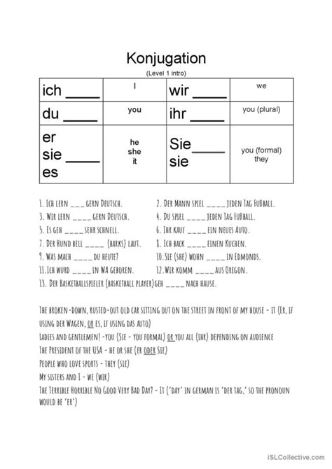 Konjugation 1 English Esl Worksheets Pdf And Doc