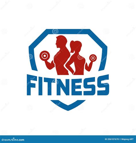 Fitness Club Logo Or Emblem With Woman And Man Silhouettes Stock