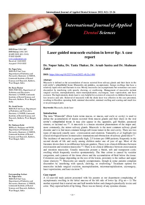 Pdf Laser Guided Mucocele Excision In Lower Lip A Case Report