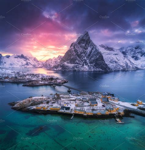 Aerial View Of Hamnoy At Sunset By Den Belitsky On Creativemarket