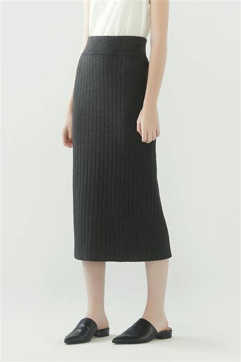 Rib Knit Pencil Skirt Charcoal Grey Shopperboard
