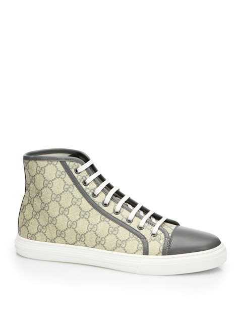 Gucci Gg Supreme Canvas And Leather High Top Sneakers In Beige For Men