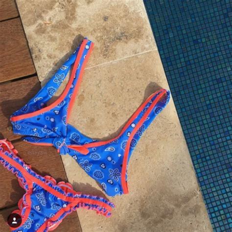 vwiwv 2018 sexy floral print blue bikini bow bathing suits blue bow top and strip red thong bikini