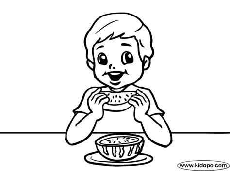 Eating watermelon clipart black and white. Eating Watermelon coloring page