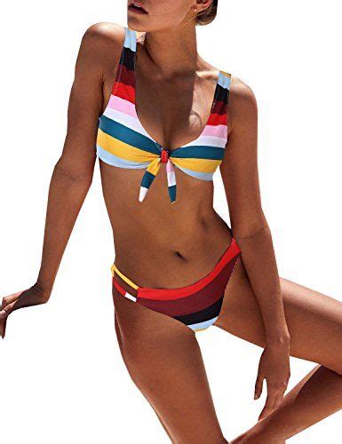 Blooming Jelly Frauen Sexy Striped Ausgeschnitten Bikini Badeanzug