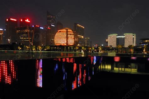 Hangzhou Qianjiang New City Night Scene Photo Background Hangzhou