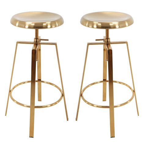 Backless Round Seat Adjustable Height Swivel Bar Stools Set Of 2