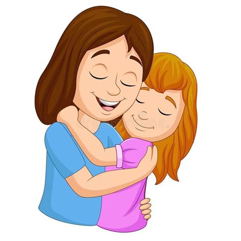 Cartoon Happy Mother Hugging Her Daughter Vector Illustration Happy