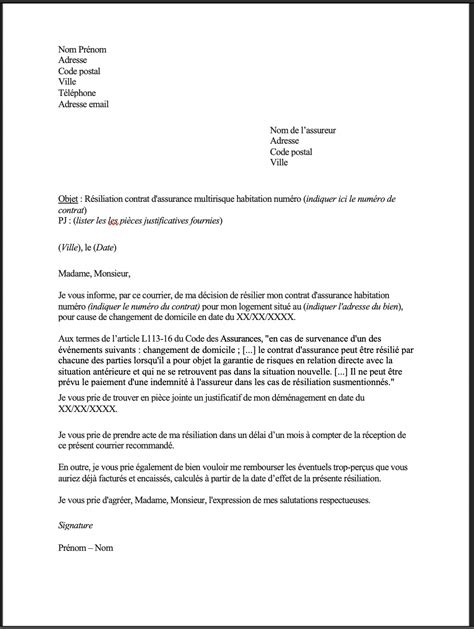 Lettre De Résiliation Dune Assurance Habitation Pour Déménagement