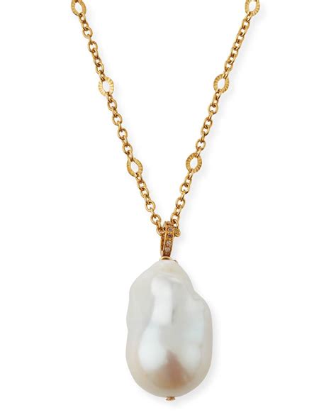 Margo Morrison Baroque Pearl Pendant Necklace W Diamonds Neiman Marcus