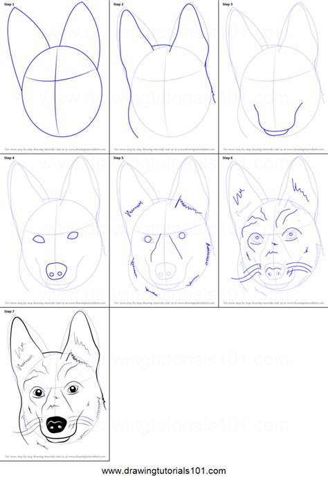 Draw the nose (also called snout). How to Draw German Shepherd Dog Face printable step by step drawing sheet : DrawingTutorials101 ...