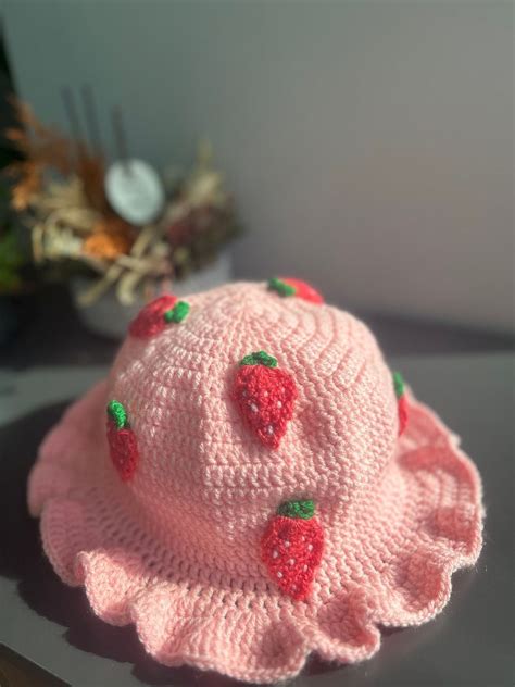 Strawberry Bucket Hat 2 Cute Fruit Crochet Handmade Hat Etsy Cute