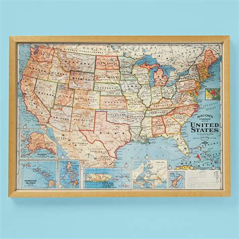Vintage Framed Usa Map Wall Art Pinterest